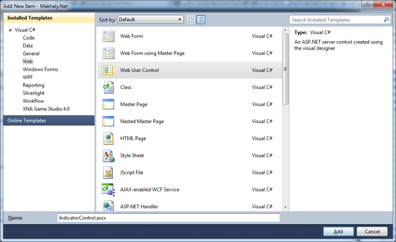 Visual Studio, Add New Item Dialog